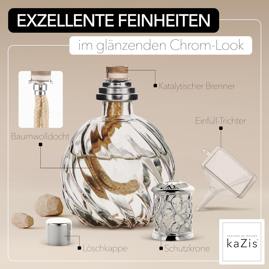 KAZIS® I Katalytische Lampe Twister I Duftlampe I Glas I XXL I 300 ml Inhalt I transparent