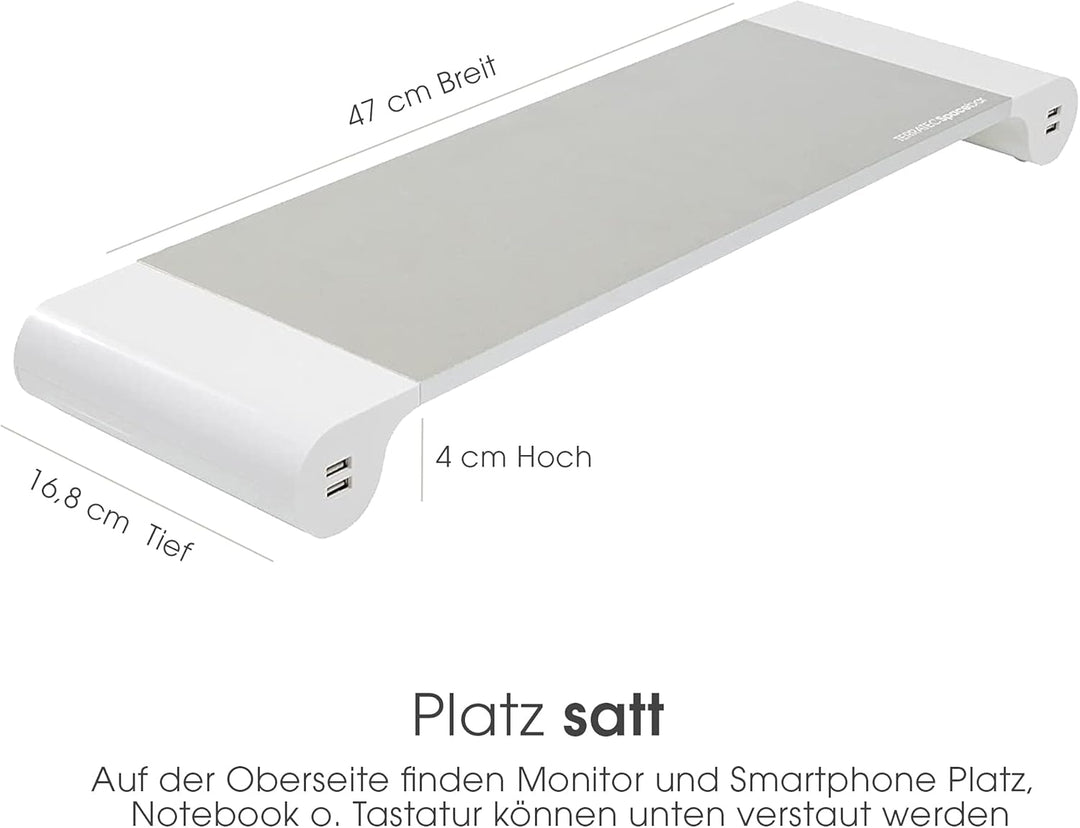 TERRATEC Spacebar, Monitor-Ständer für den Schreibtisch mit 4 USB Ports Ladeports, Ergonomischer Bil