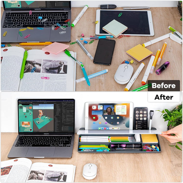 Varhomax Schreibtisch Organizer, Desktop Whiteboard Glas Grau Mit Aufbewahrung Abwischbar, To Do Lis