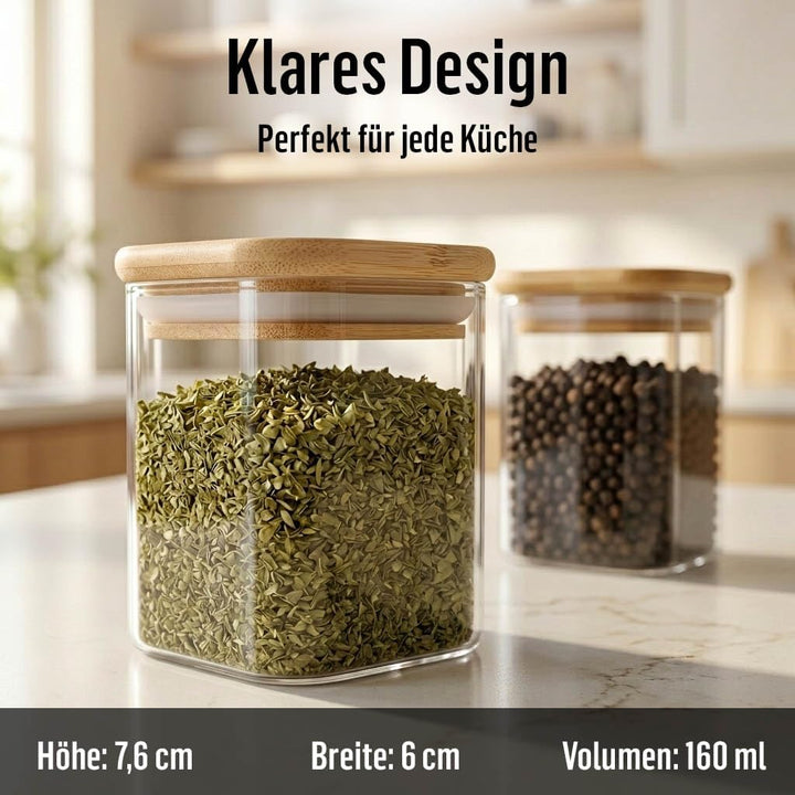 Deco haus Gewürzgläser Eckig mit Gewürzetiketten 10er Set - Gewürzdosen Set mit Holzdeckel Vorratsgl