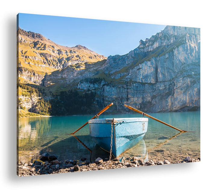 deyoli Traumhaftes Boot am See Format:90x60 cm als Leinwandbild, Motiv fertig gerahmt auf Echtholzra