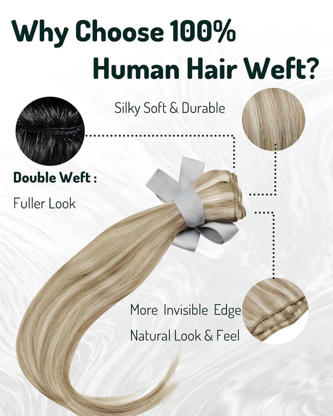 RUNATURE Blond Haartressen Echthaar Exensions Aschbraun mit Platinblond Tressen Echthaar Zum Einnähe