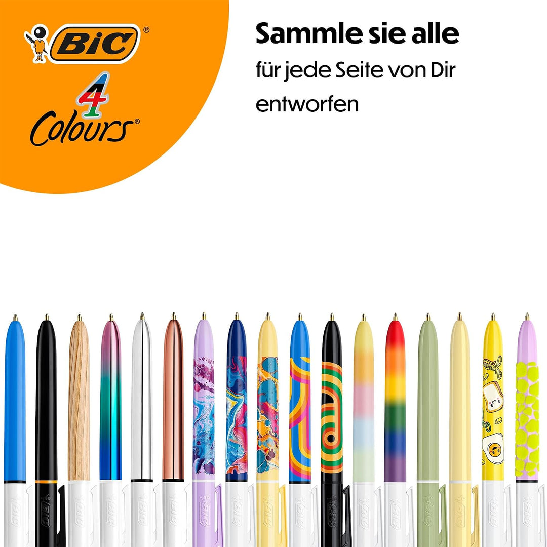 BIC 4 Farben Kugelschreiber Set 4 Colours, 8er Stifte Set in verschiedenem Design, Ideal als Geschen