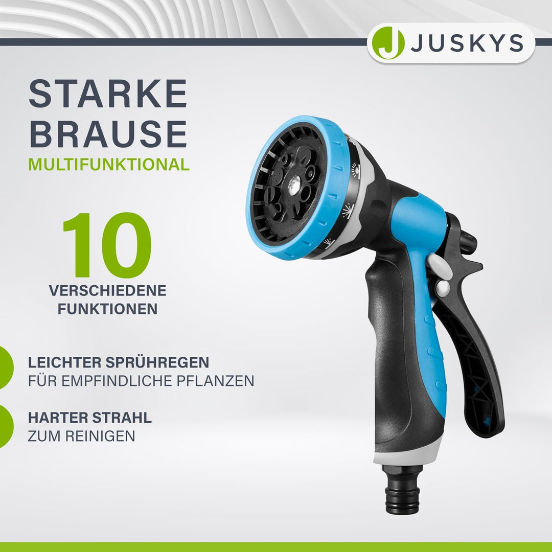 Juskys Schlauchtrommel mit 30 m Wasserschlauch und Multifunktionsbrause - Mobiler Schlauchaufroller