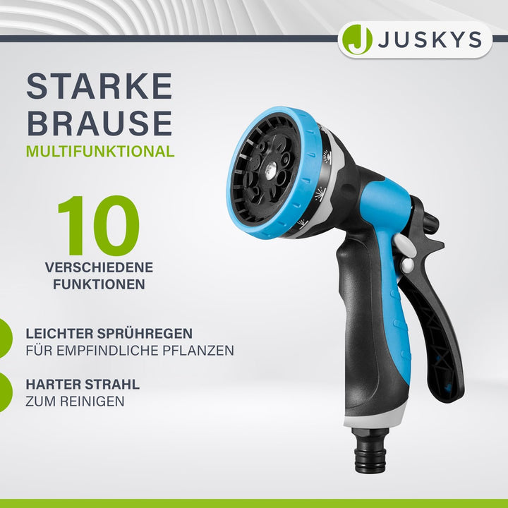 Juskys Schlauchtrommel mit 30 m Wasserschlauch und Multifunktionsbrause - Mobiler Schlauchaufroller