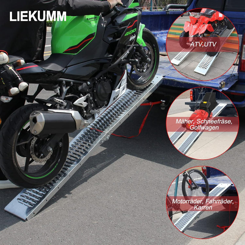 LIEKUMM 2X Auffahrrampe 440kg klappbar Laderampe, Stahl Verladerampe Laderampen für Anhänger Motorra