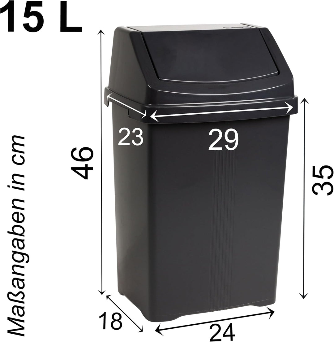 Mülleimer Schwingdeckel 15L eckig Anthrazit Kunststoff Küche Bad Büro Anthrazit 15 Liter, Anthrazit