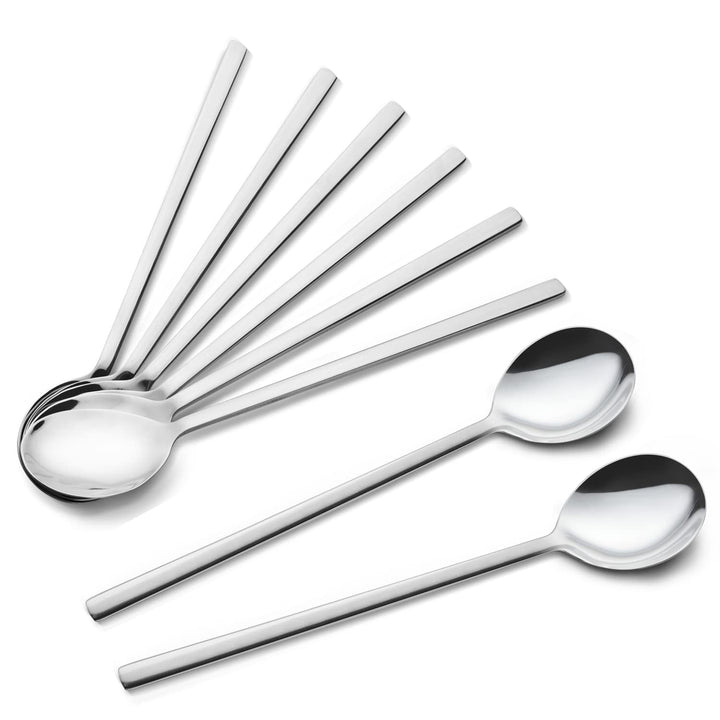 8 Stück Edelstahl 21,6 cm Koreanischer Löffel mit langen Griffen, Reislöffel, asiatischer Suppenlöff