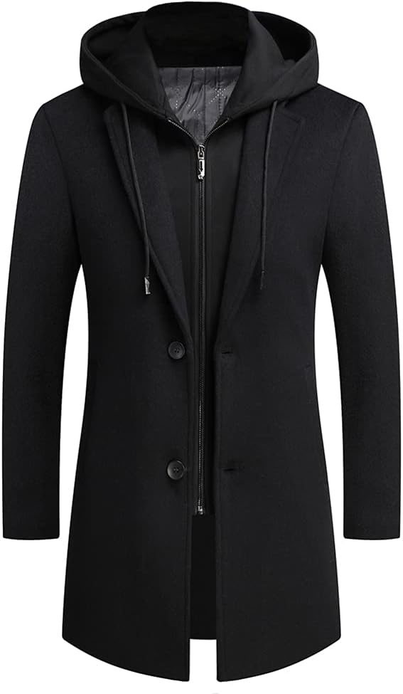 Luckyone Wintermantel Herren Mantel Slim Fit Lang Wollmantel Business Mantel mit Stehkragen Herren W