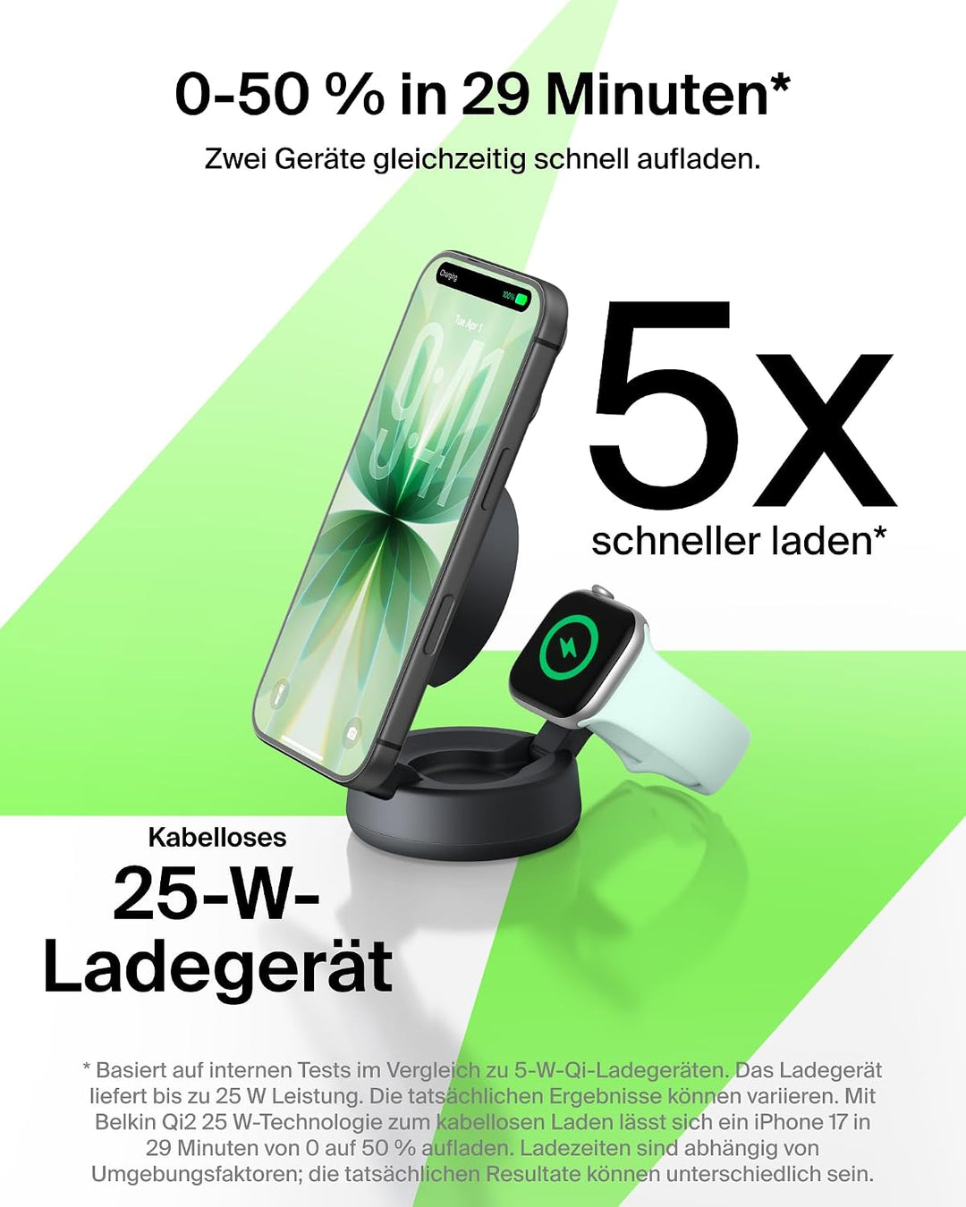Belkin UltraCharge Pro 2-in-1 Qi2 Induktive Ladestation, 25W – Schwarz | Verstellbar, Qi2.2-zertifiz