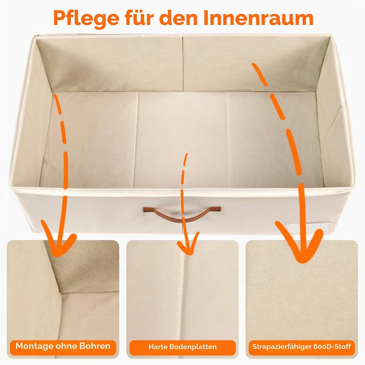 2er-Set Grosse Unterbett-Aufbewahrung mit Rädern, 60 Liter Volumen - 26,5 cm Höhe (10,5 Zoll) - Weis