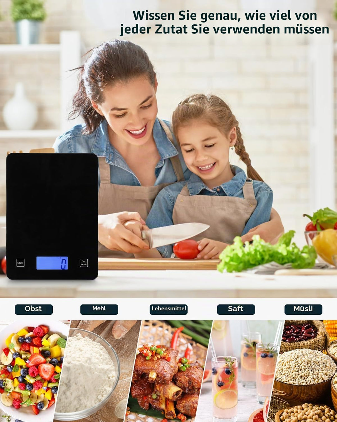 Küchenwaage,Küchenwaage Digital 10KG mit LCD Display und Tara Funktion,Multifunktions-Lebensmittelwa