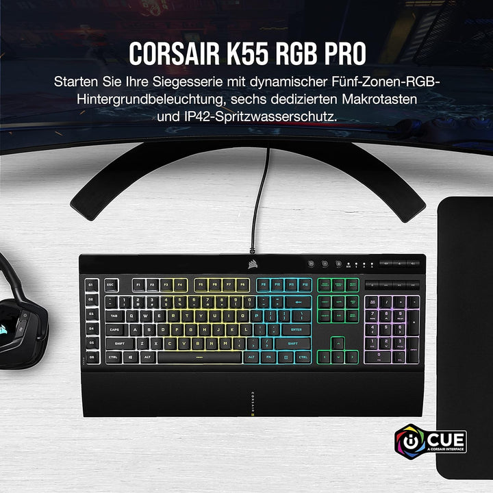 CORSAIR K55 RGB PRO Kabelgebundene Membrantastatur - IP42 staub- Und Spritzwassergeschützt - 6 Makro