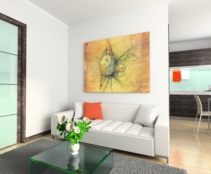 Yin und Yan Energiefluss Abstraktes Bild auf Leinwand Abstrakt132_cm_dekoratives LeinLeinwandbild Le