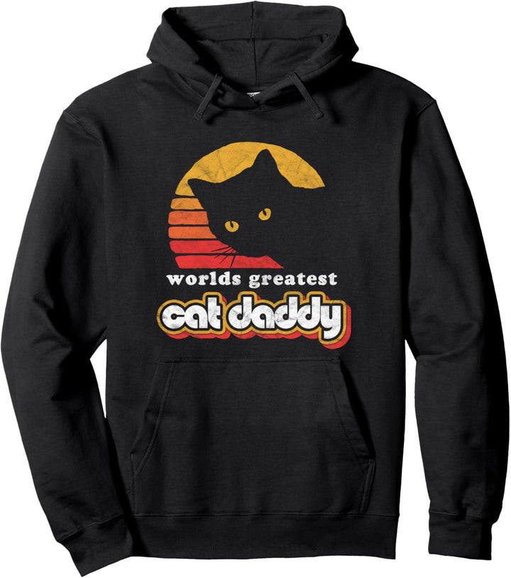 Worlds Greatest Cat Daddy Vintage Eighties Style Cat Retro Pullover Hoodie