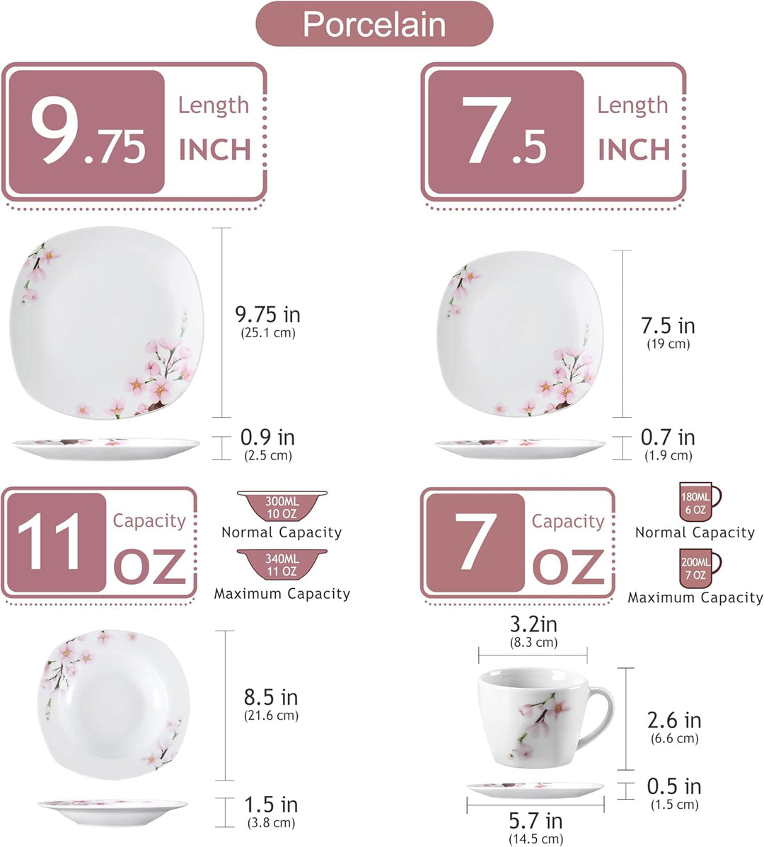 VEWEET Geschirrset 6 Personen, ANNIE 30-teilig Porzellan Geschirr Set, Tafelservice mit je 6 Speiset
