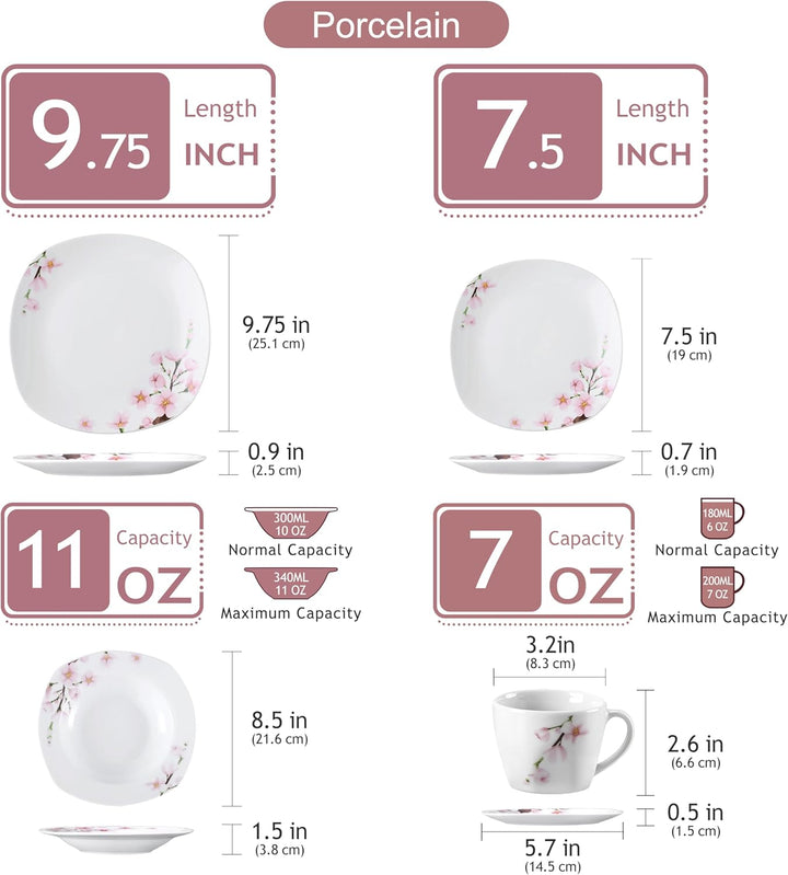 VEWEET Geschirrset 6 Personen, ANNIE 30-teilig Porzellan Geschirr Set, Tafelservice mit je 6 Speiset