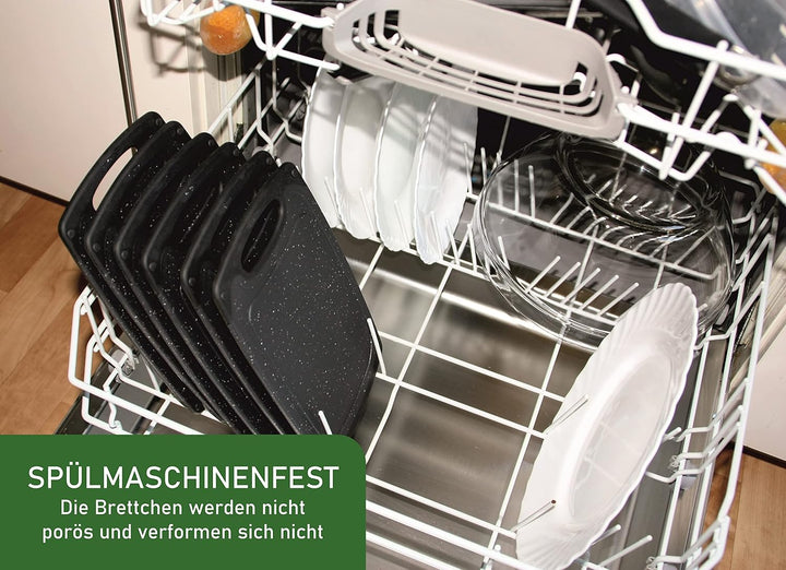 Frühstücksbrettchen 4-er Set, 25x15 cm, spülmaschinenfest beidseitig rutschfest mit Saftrille und Gr