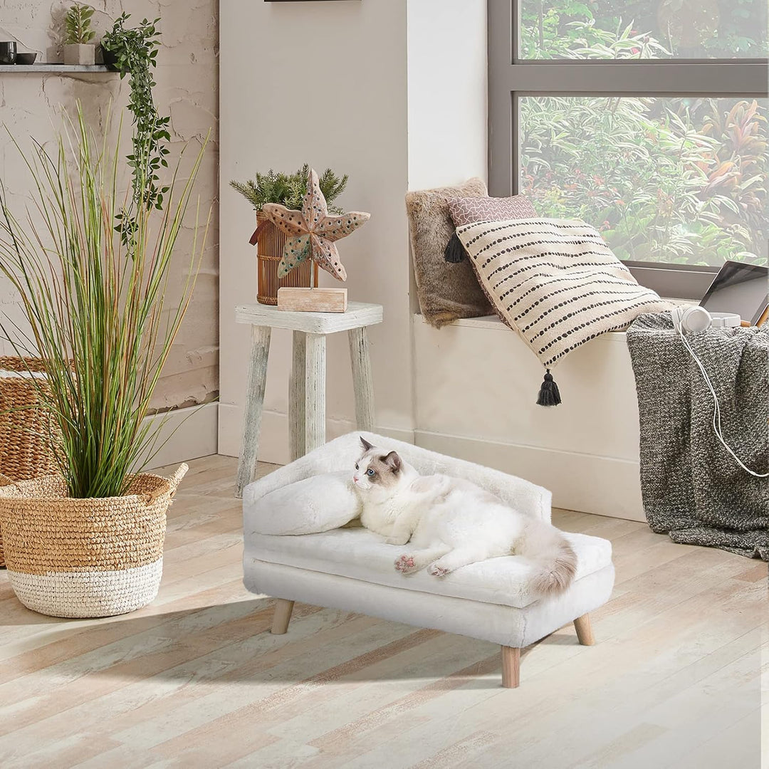 BingoPaw Luxus katzensofa Haustiersofa mit Rückenlehne Plüsch Kissen Holzbeinen, Hundesofa für klein