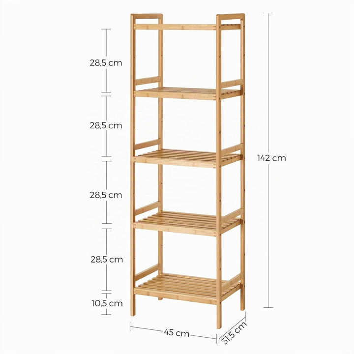 SONGMICS Bambus Regal, Küchenregal, Badregal, Bücherregal, Standregal mit 5 Ablagen, 31,5 x 45 x 142
