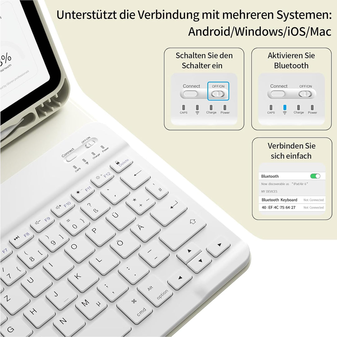 Hülle mit Tastatur für iPad A16 2025 / iPad 11./10. Generation 2022 10,9 Zoll, Magnetisch Bluetooth-