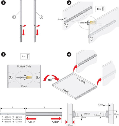 FIX&EASY ausziehbarer unterbau Tastaturauszug, Tastaturablage in versch. Farben auf Wunschbreite ang
