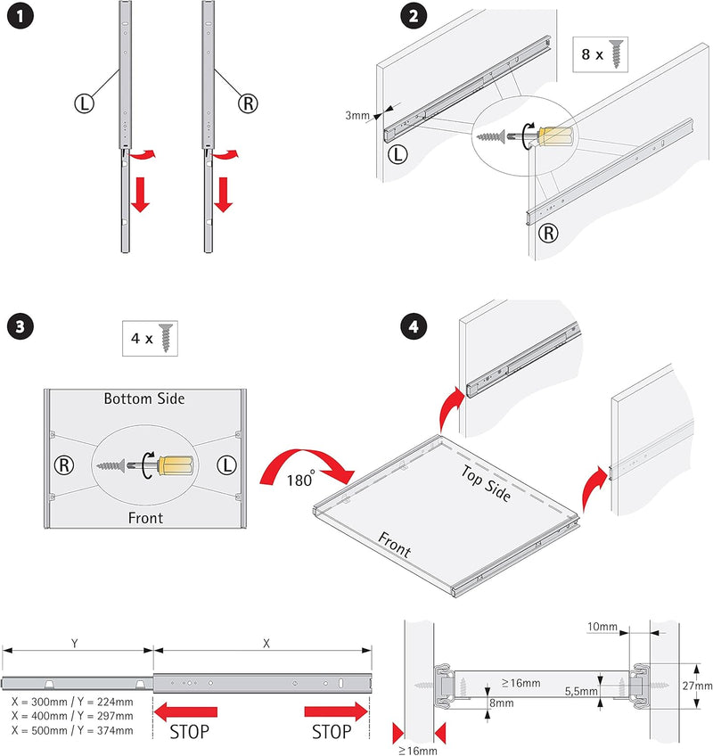 FIX&EASY ausziehbarer unterbau Tastaturauszug, Tastaturablage in versch. Farben auf Wunschbreite ang