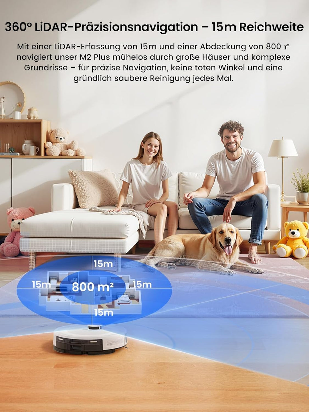Lefant M2 Plus Staubsaugerroboter, 6000 Pa mit automatischer Staubabsaugung, Lasernavigation mit Kar