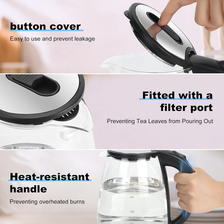 Glas Wasserkocher 2,0 liter, 2300w, BPA-frei, LED Beleuchtung, Schnelles Kochen,Wasserkocher aus Bor