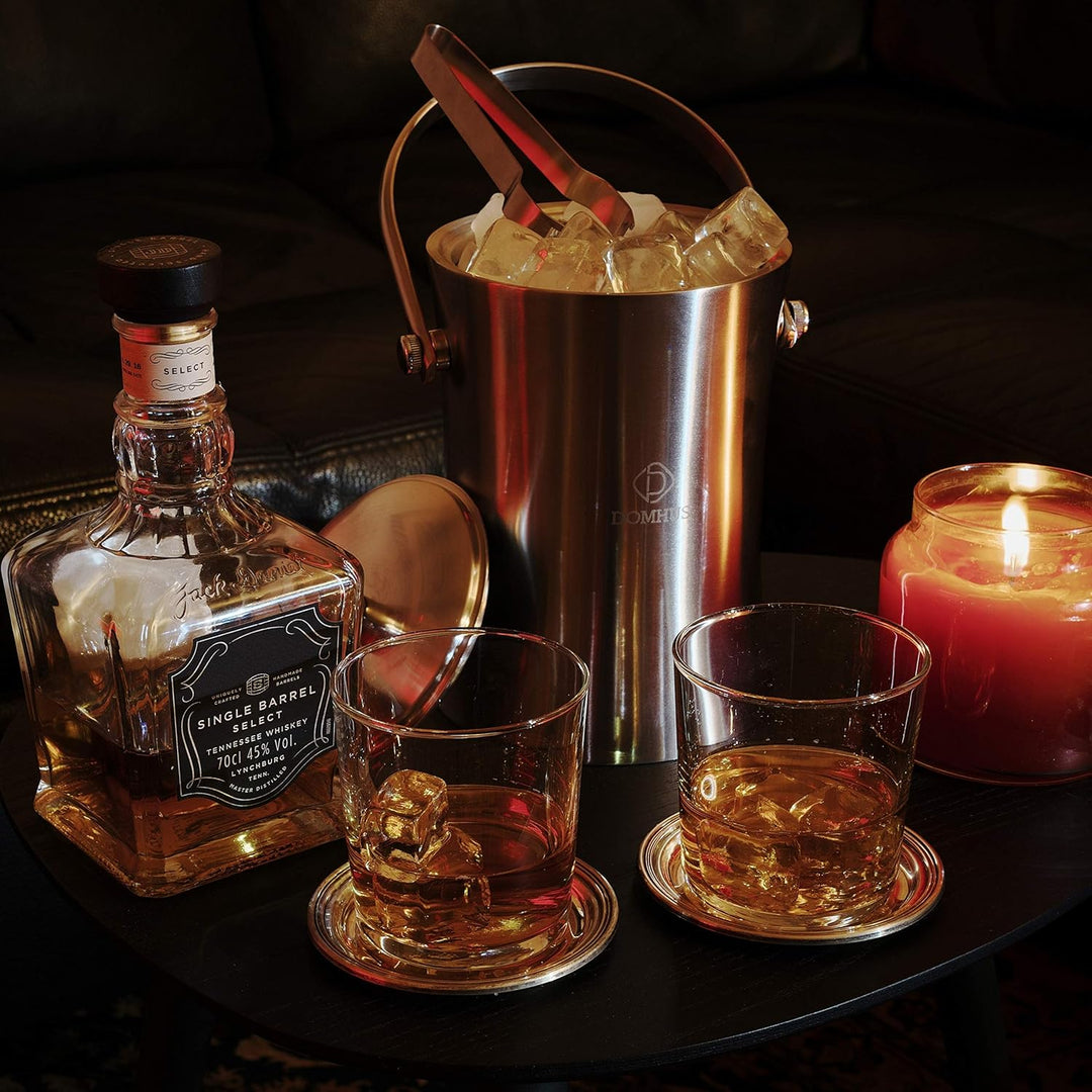 DOMHUS® 2,0L Premium Eiswürfelbehälter mit Deckel und Zange | Edelstahl Sektkühler Eiseimer Doppelwä