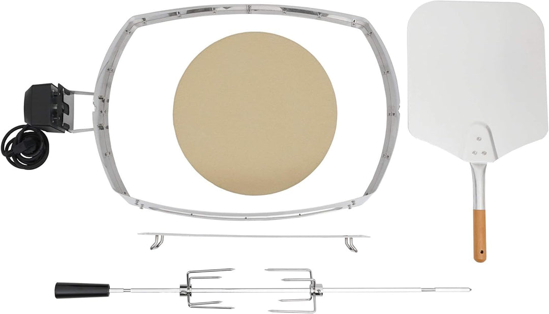BBQ-Toro Edelstahl Pizzaring Set mit Grillspiess | Pizzaeinsatz und Drehspiess passend für Weber Q30