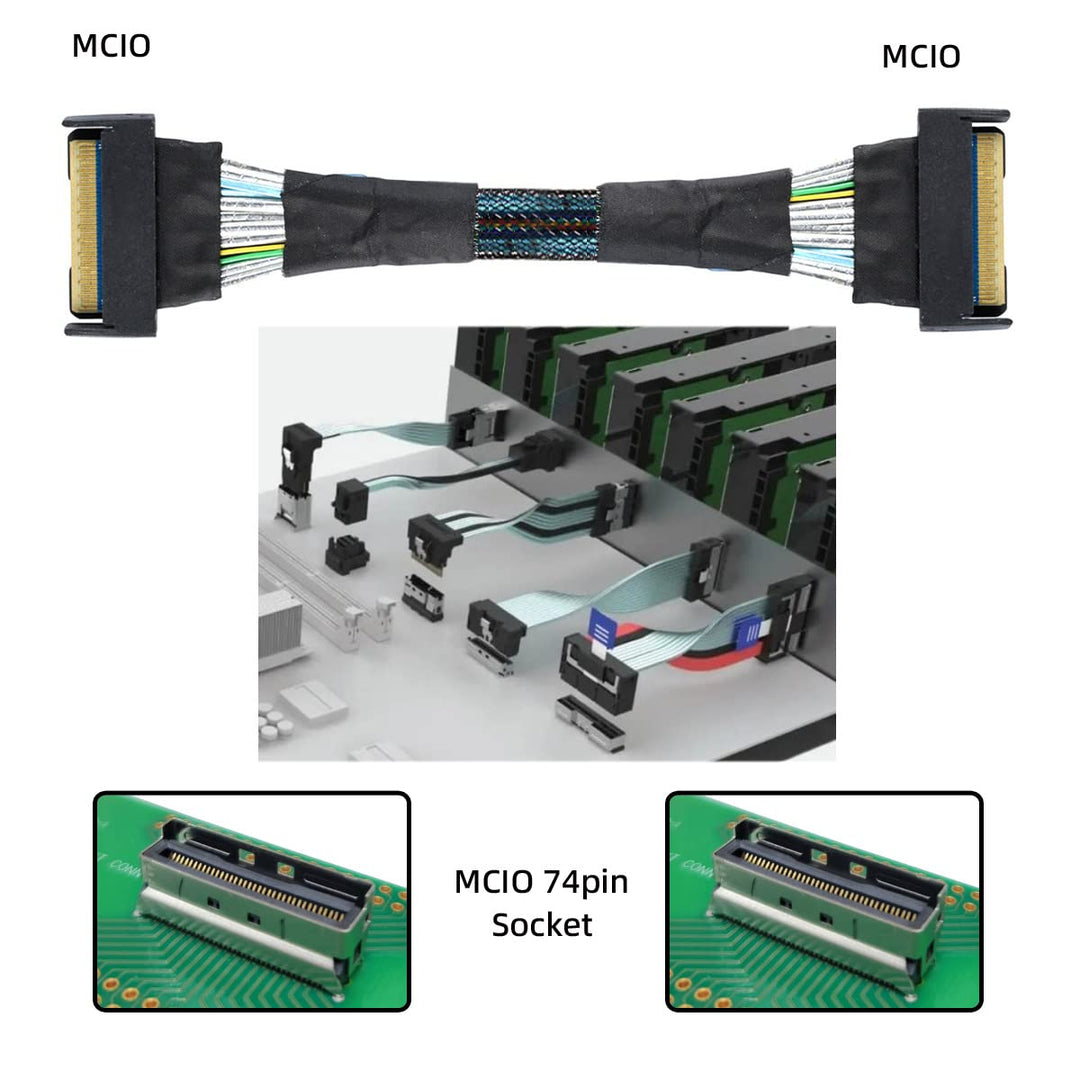 cablecc Mini Cool Edge IO MCIO STR PCI-E 5.0 SFF-8654 PCI-E Slimline SAS 8i 74Pin Stecker auf 74Pin