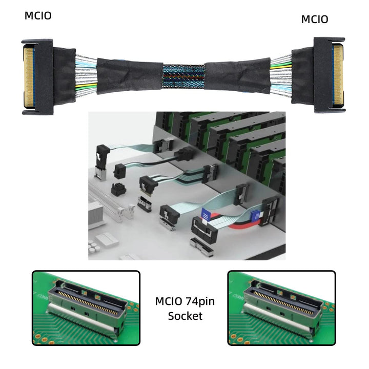 cablecc Mini Cool Edge IO MCIO STR PCI-E 5.0 SFF-8654 PCI-E Slimline SAS 8i 74Pin Stecker auf 74Pin