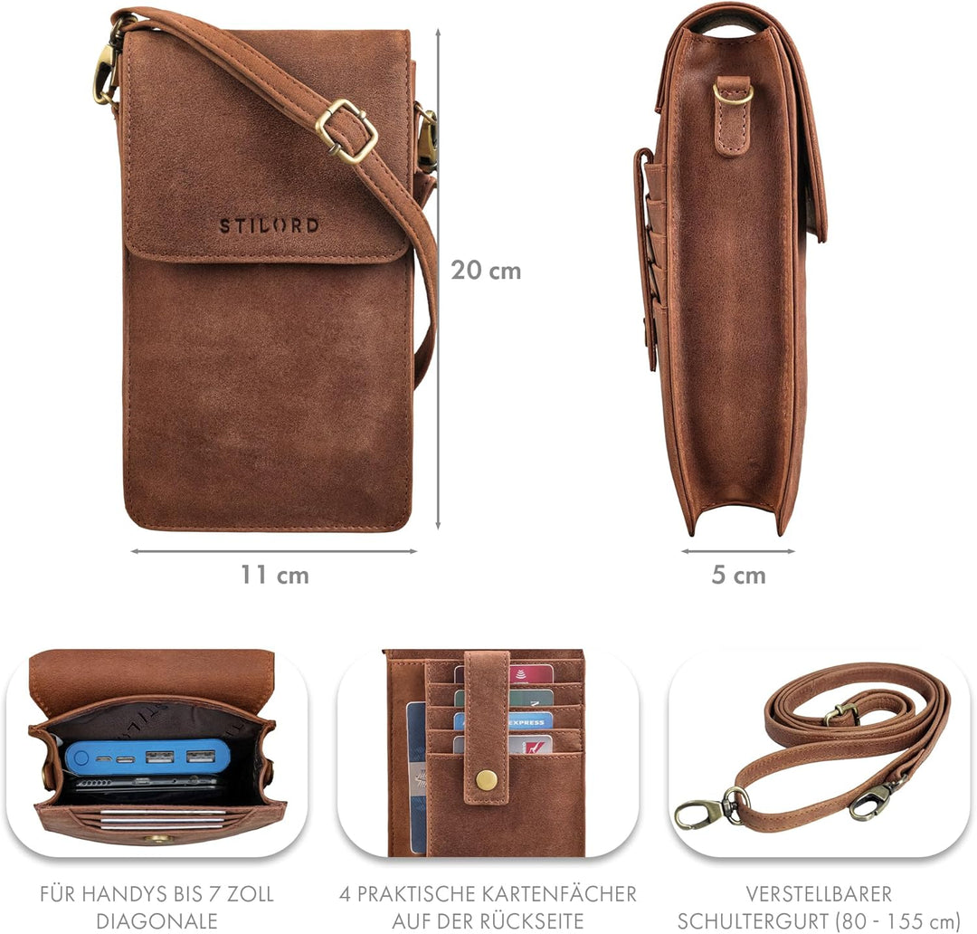 STILORD "Imola Echtleder Handytasche 7 Zoll Damen Herren Vintage Umhängetasche Brustbeutel Leder Dam
