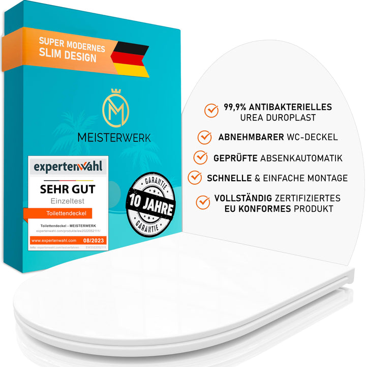 Meisterwerk Toilettendeckel mit Absenkautomatik in 2 Grössen - WC Sitz mit 99,9% Antibakterieller Ob