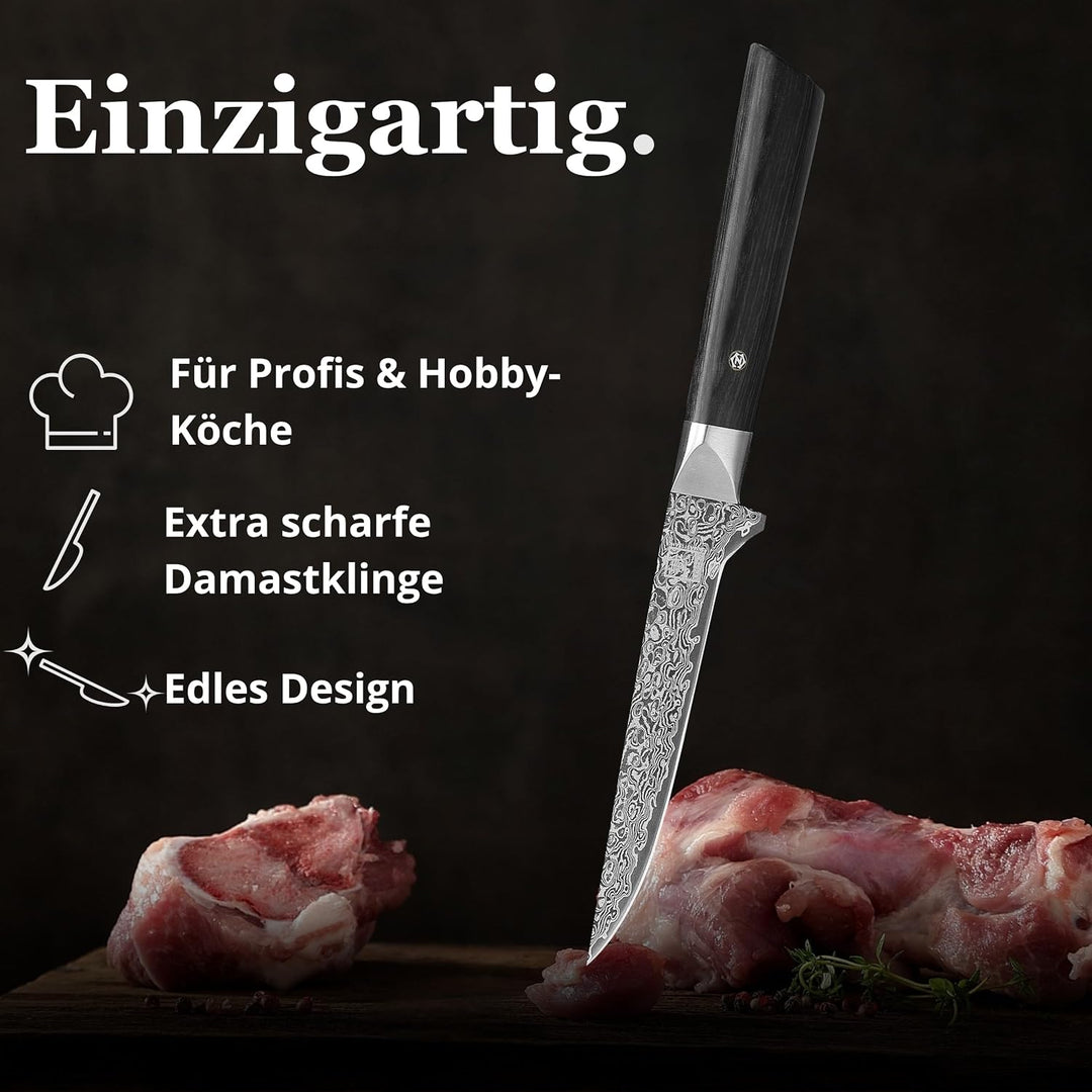 zayiko Black Edition Damastmesser Ausbeinmesser | Scharfe 14 cm Klinge aus 67 Lagen edlem dunklen Da