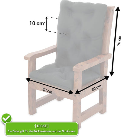 MOLTICO 2er Set - Stuhlauflage Gartenstuhl Auflage - 120x50x10 cm - Stuhlkissen Sitzkissen und Rücke