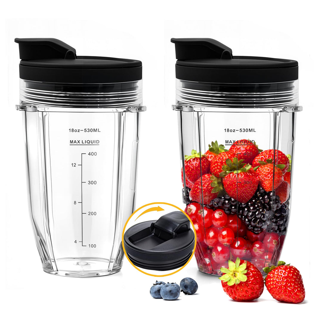 2 Stück Ersatz 18oz Blender Cup mit Sip & Seal Deckel Kompatibel mit Nutri Ninja BL450 BL456 BL480 B