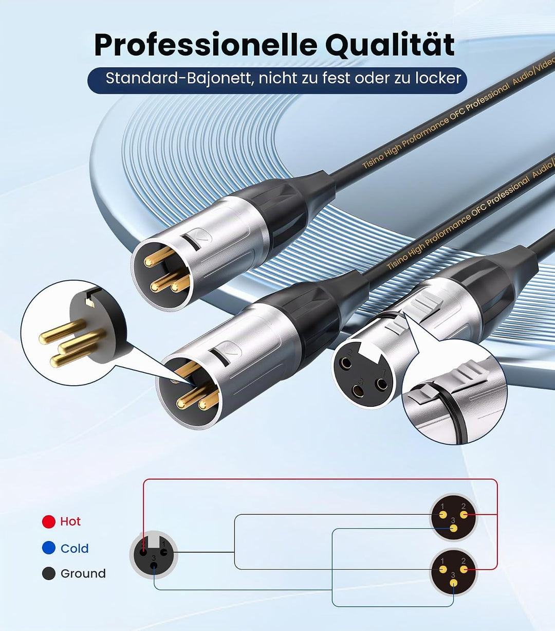 Tisino Balanced XLR Splitter Kabel, 1 Buchse auf 2 Stecker Patch Mikrofonkabel XLR Y Splitter Kabel
