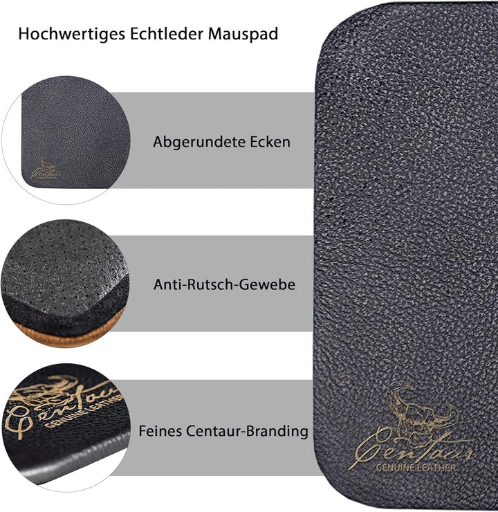 Centaur - Hochwertiges Leder Mousepad 25x18 cm schwarz - Vintage Mauspad aus echtem Leder - Unterlag