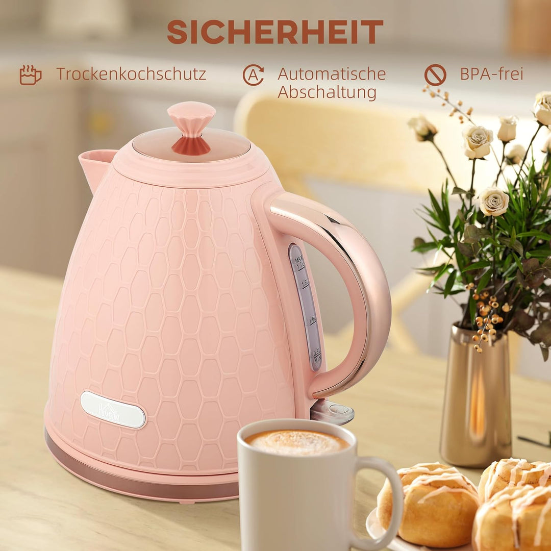HOMCOM Elektrischer Wasserkocher, 1,7L, Schnellkochfunktion, 2,2kW, Kabellos mit herausnehmbarem Ant
