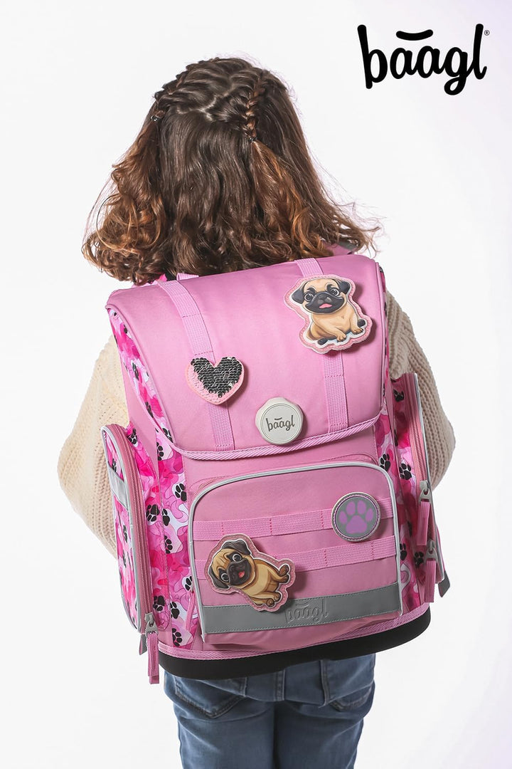 Baagl Schulranzen Jungen Mädchen Set 3 Teilig, Ergo Schultasche für 1. Klasse, Ergonomische Grundsch