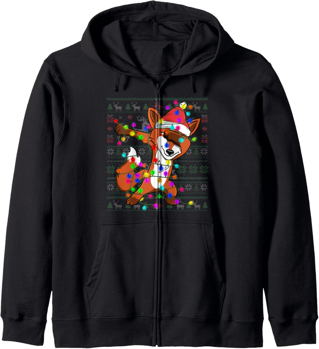 Dabbing Fox Christmas Lights Ugly Christmas Sweater Gifts Kapuzenjacke