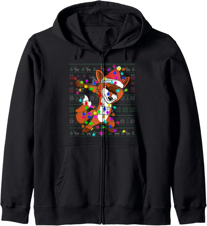 Dabbing Fox Christmas Lights Ugly Christmas Sweater Gifts Kapuzenjacke