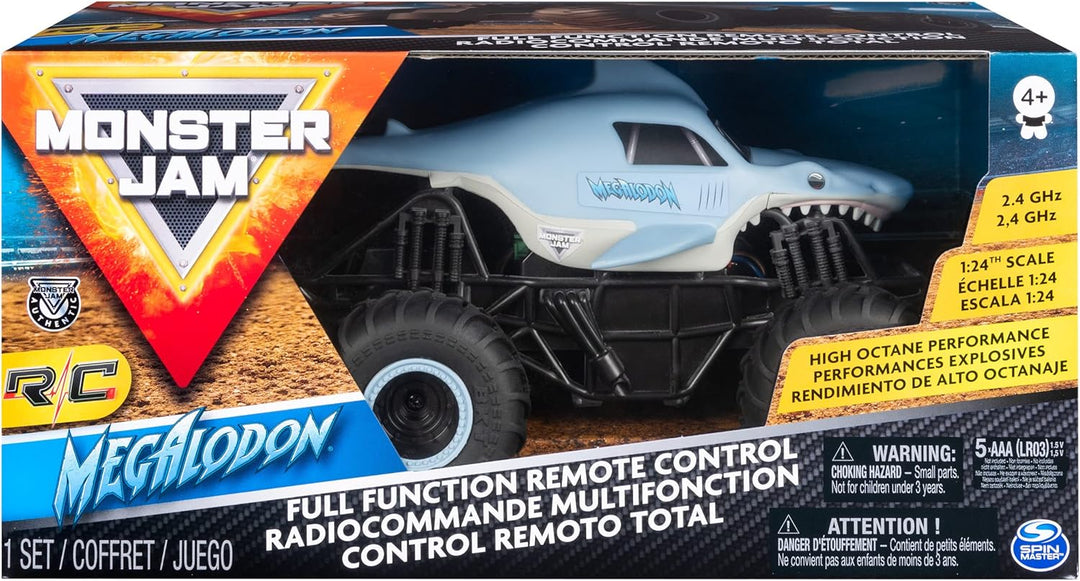 Monster Jam, Megalodon RC, Ferngesteuerter Truck im Megalodon Hai-Design, für drinnen und draussen,
