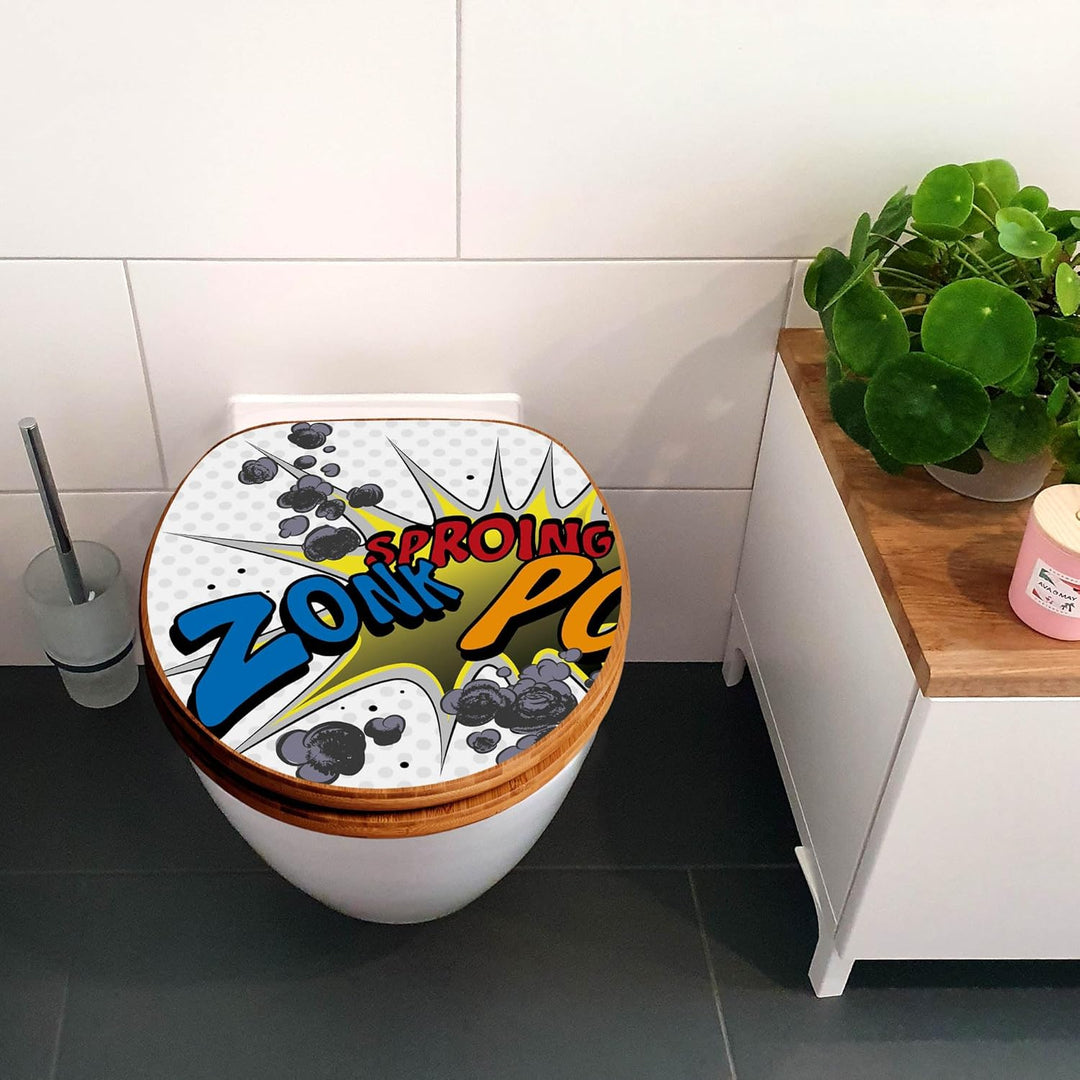 banjado® Design WC Sitz Bambus Absenkautomatik mit Motiv Comic/Toilettendeckel mit Absenkautomatik H