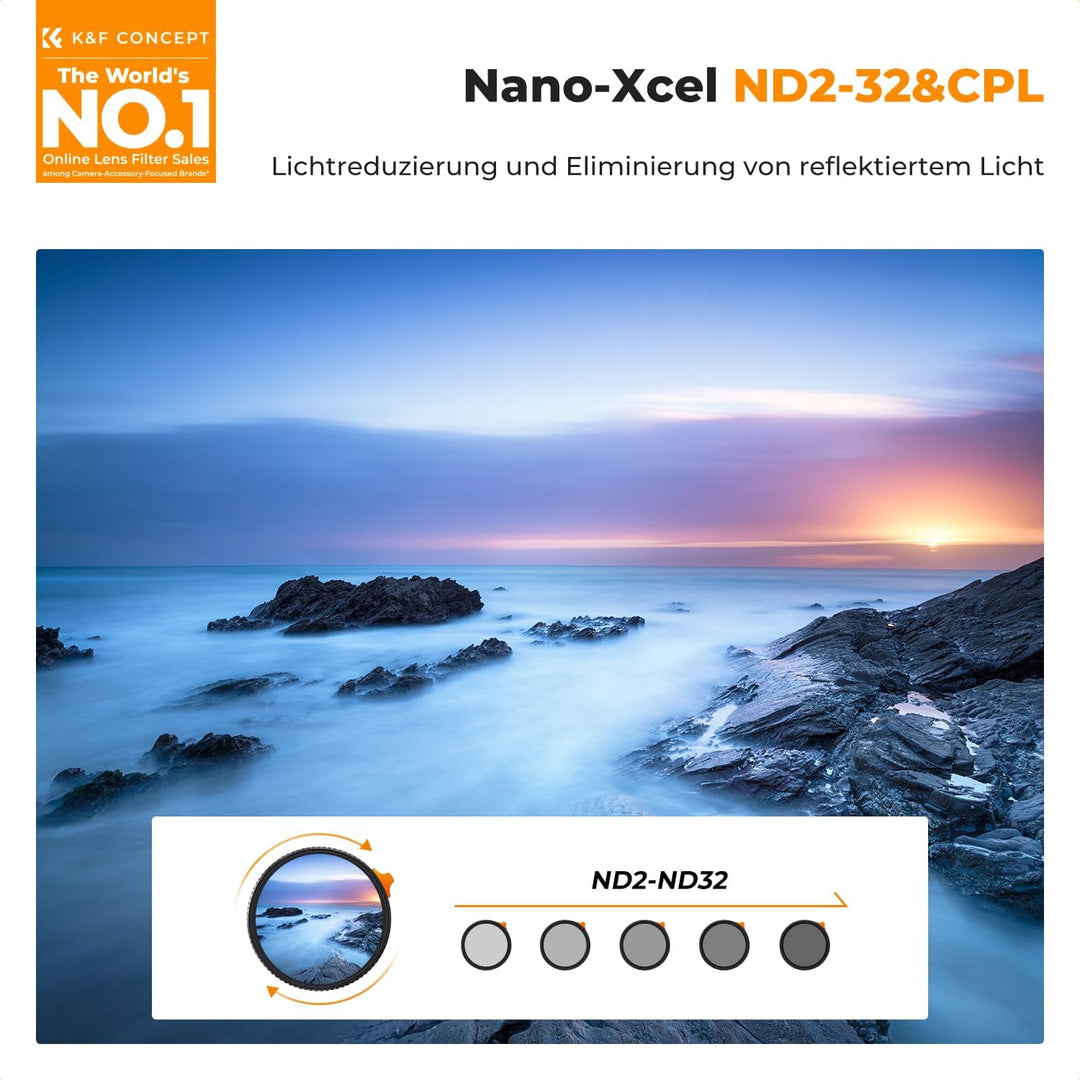 K&F Concept Nano-X ND Filter 46mm CPL&ND2-ND32 2 in 1 multifunktionaler Graufilter und CPL Filter Po