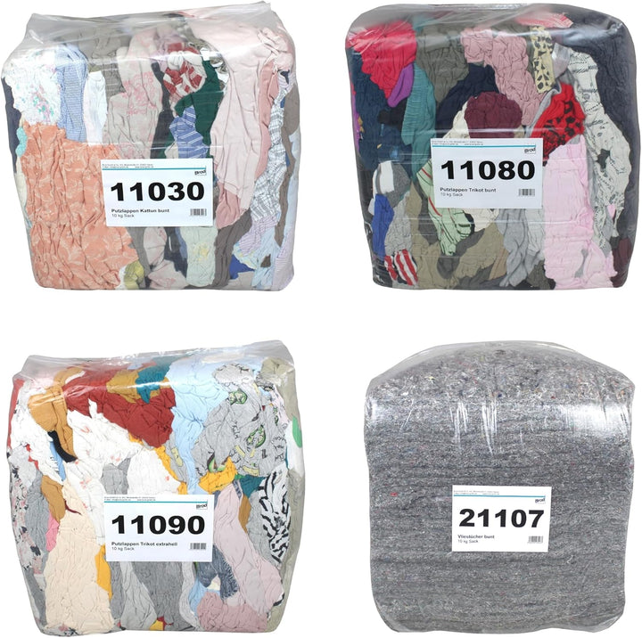 Brod Baumwoll-Putzlappen | Poliertrikot | bunt | 10 kg Sack | besonders saugfähig | gewaschen und de