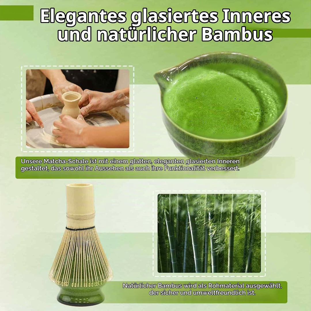 6 Stück Matcha Set, Matcha Tee Sets, Keramik Matcha Schale mit Ausgiesser, Bambus Matcha Besen, Chas