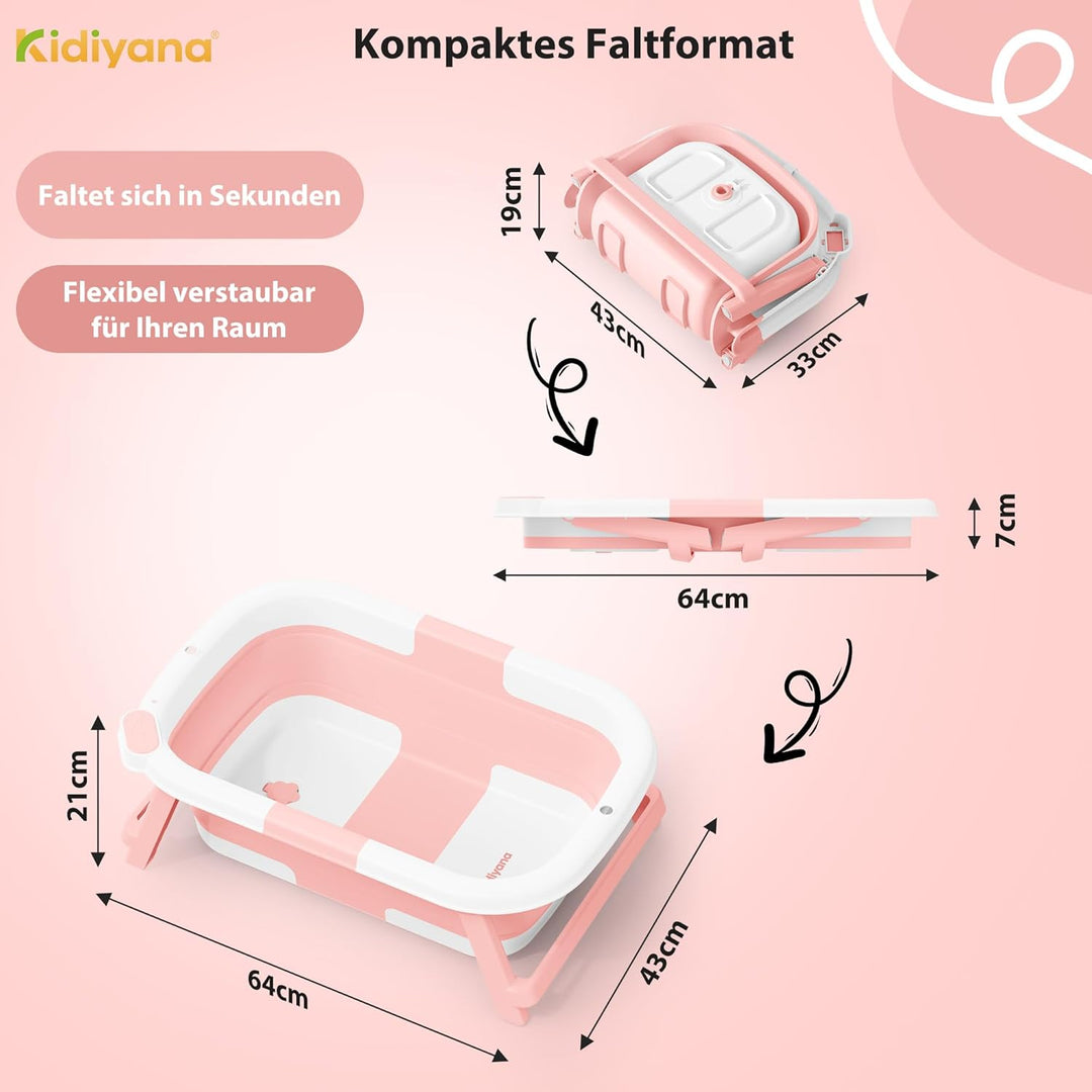 Baby Badewanne faltbar mit Gestell, stabil und rutschfest, platzsparend klappbar, mit Ablauf, PP & T